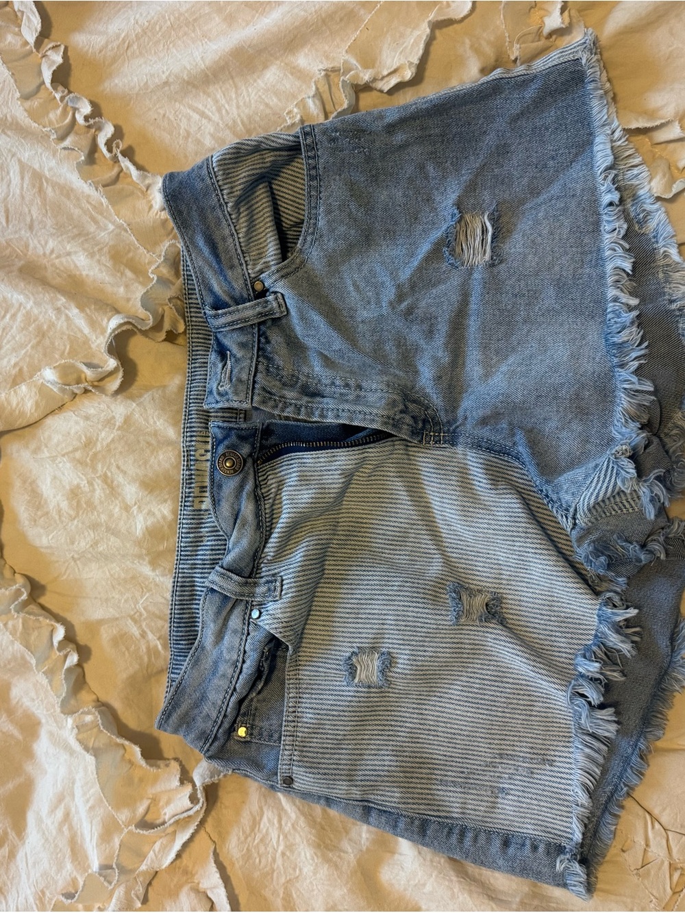 Light Blue Distressed Jean Shorts